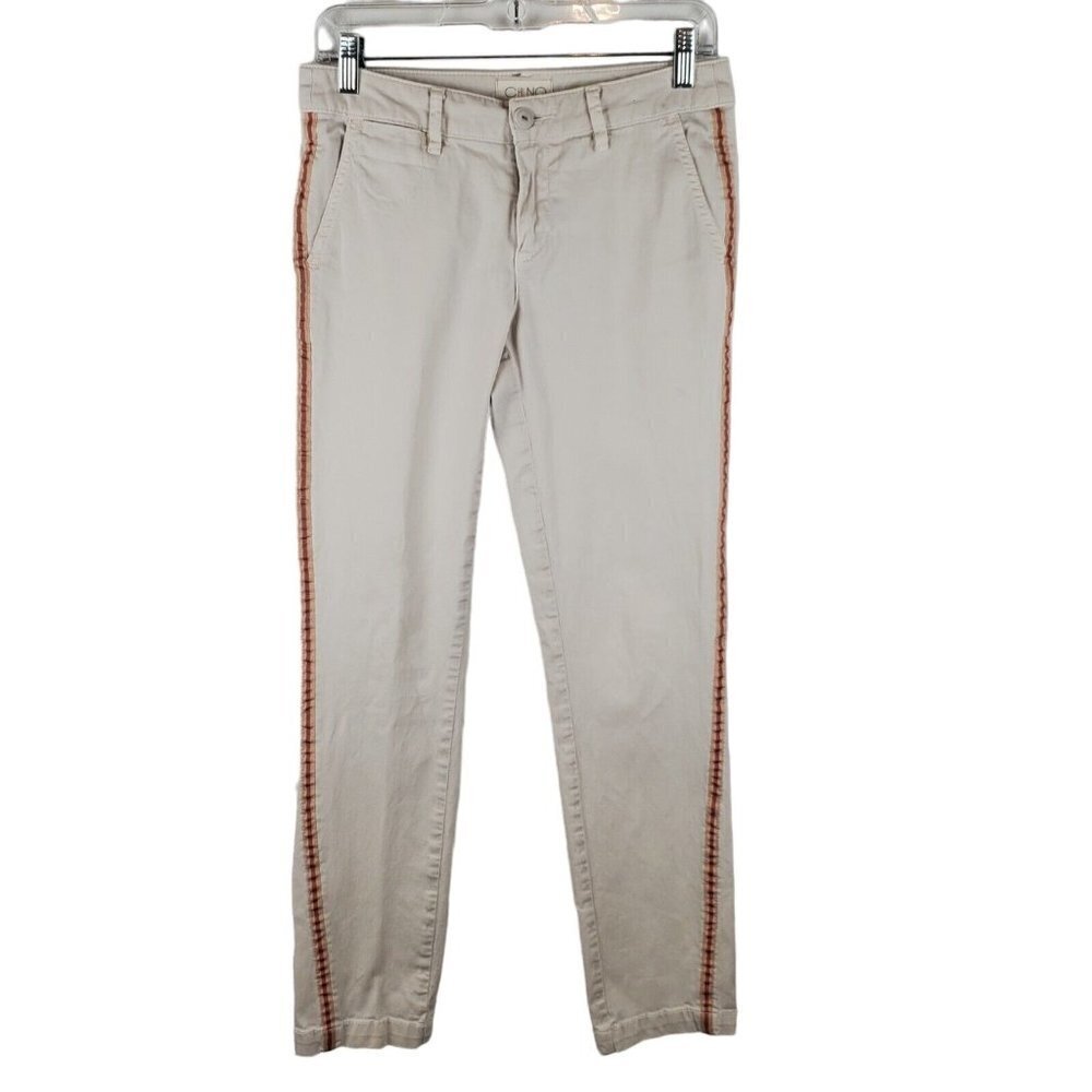 Anthropologie Chino Pants Womens‎ 26 Khaki Relaxed Fit Tuxedo Stripe Cotton